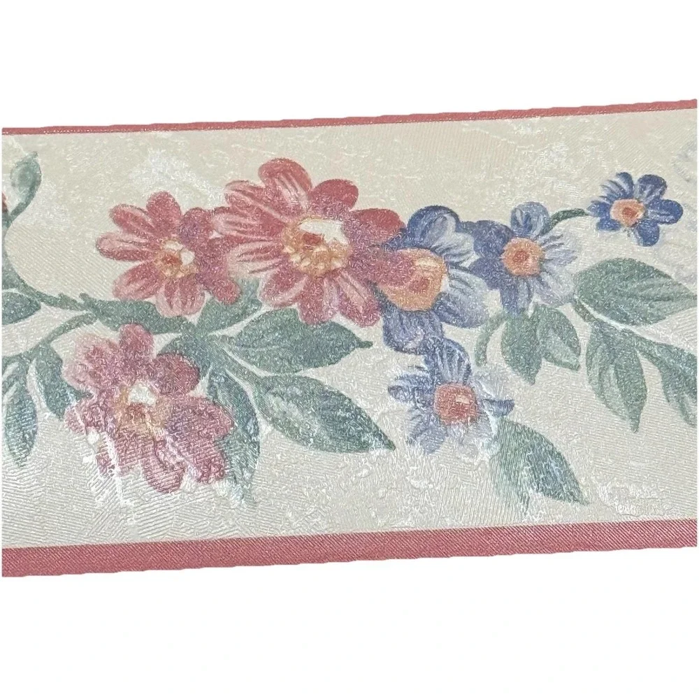 Vintage Floral Wallpaper Border Lot‎ 5 Rolls Cottage Pink Blue Flowers Textured
